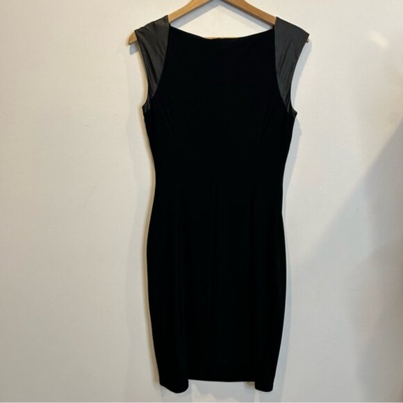 Anne Klein Black Sheath Dress Faux Leather Shoulders - Picture 5 of 6